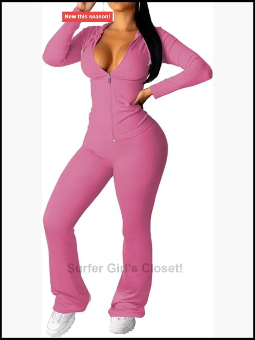 2 Piece Workout Tracksuit Long Sleeve Zip Up Hoodie Jacket Matching Flared
